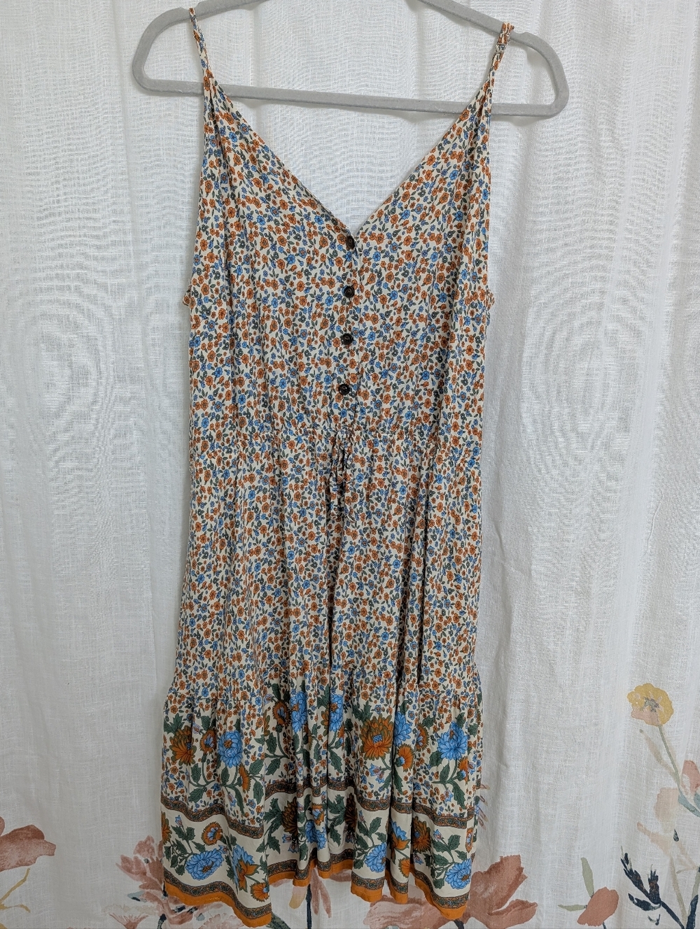 Boho Floral Button Front Midi Sundress XXL